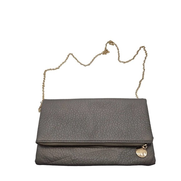 Kiran Women's Foldover Crossbody Clutch Gold Chain‎ Shoulder Strap Gray - Picture 1 of 10